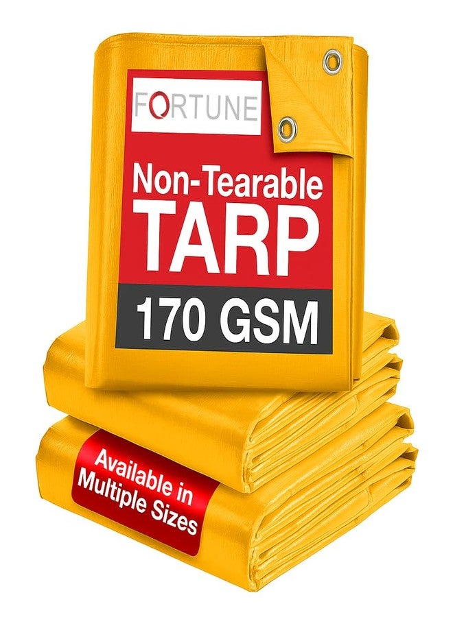 فورتون غطاء قماش مشمع مقاوم للماء من فورتشن (18 قدم × 15 قدم) بوزن 170 جرامًا للمتر المربع، مصنوع من مواد خام، مقاوم للأشعة فوق البنفسجية، مزود بحلقات ألومنيوم - مغلف، غطاء مشمع شديد التحمل، غطاء بلاستيكي مشمع للتغطية (أصفر) - Image 1